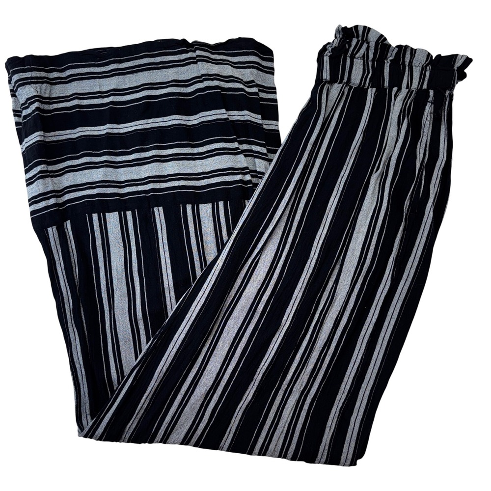 American Eagle Palazzo Pants Women Medium Black White‎ Striped Paperbag Waist